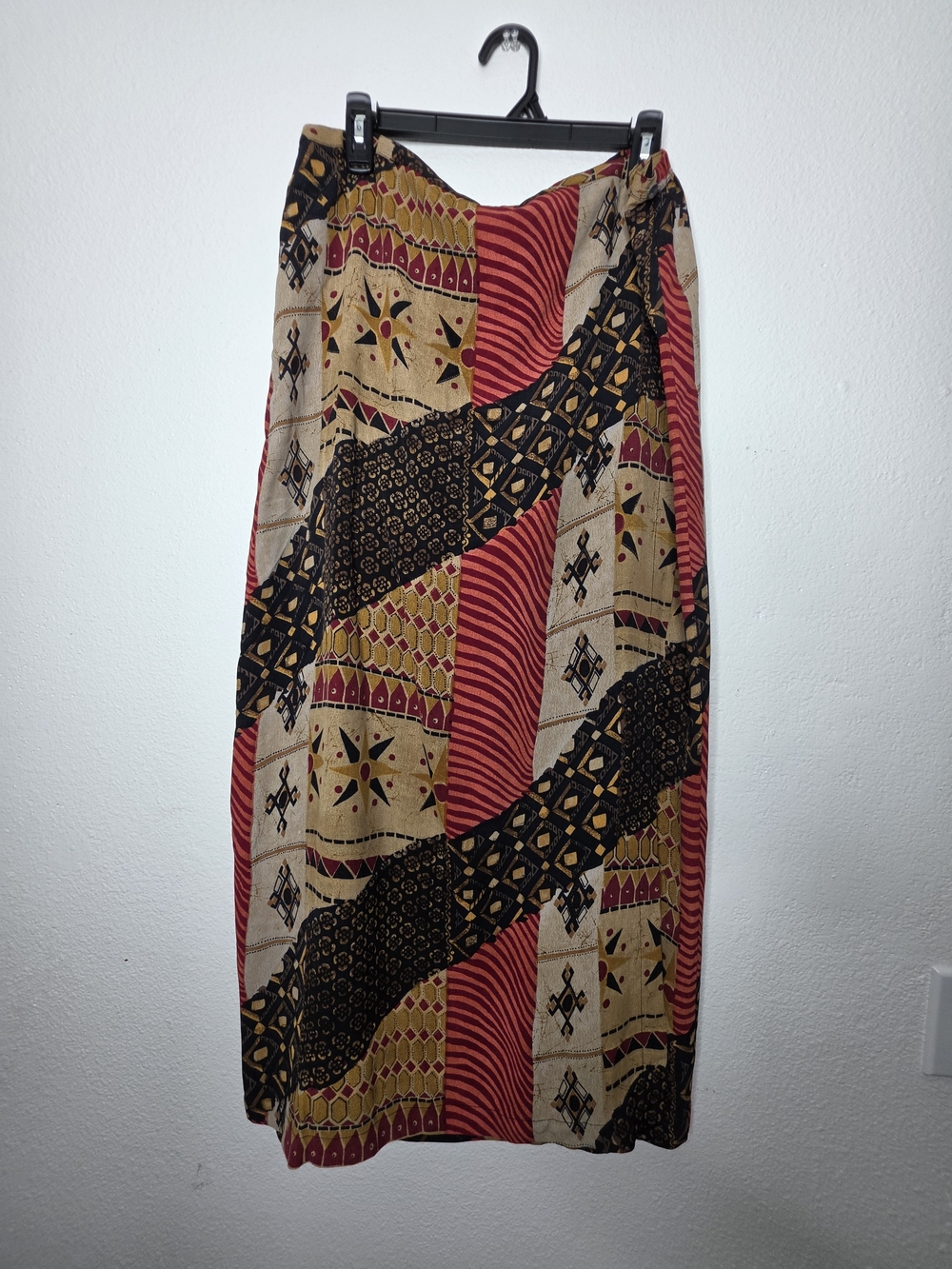 Chico's Design Vintage Size XL 100% Rayon Tribal Patchwork Maxi Skirt India